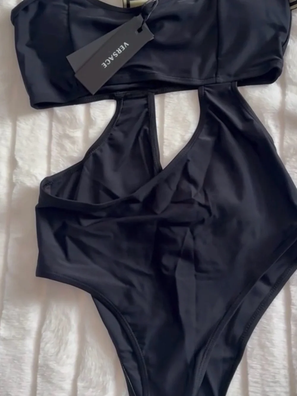 Versace Black Cutout One-Piece Swimsuit with Branded Tag